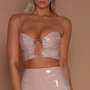 Meshki Vida Lace Up Patent Bustier Crop Top S
